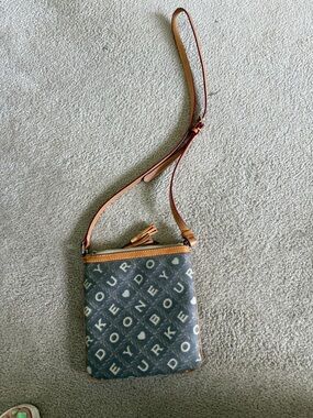 Dooney & Bourke Navy Monogram Crossbody with Tan Leather Trim